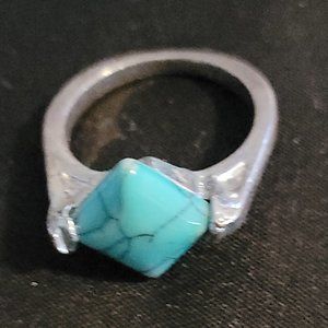 Silver-plated Turquoise Square stone ring